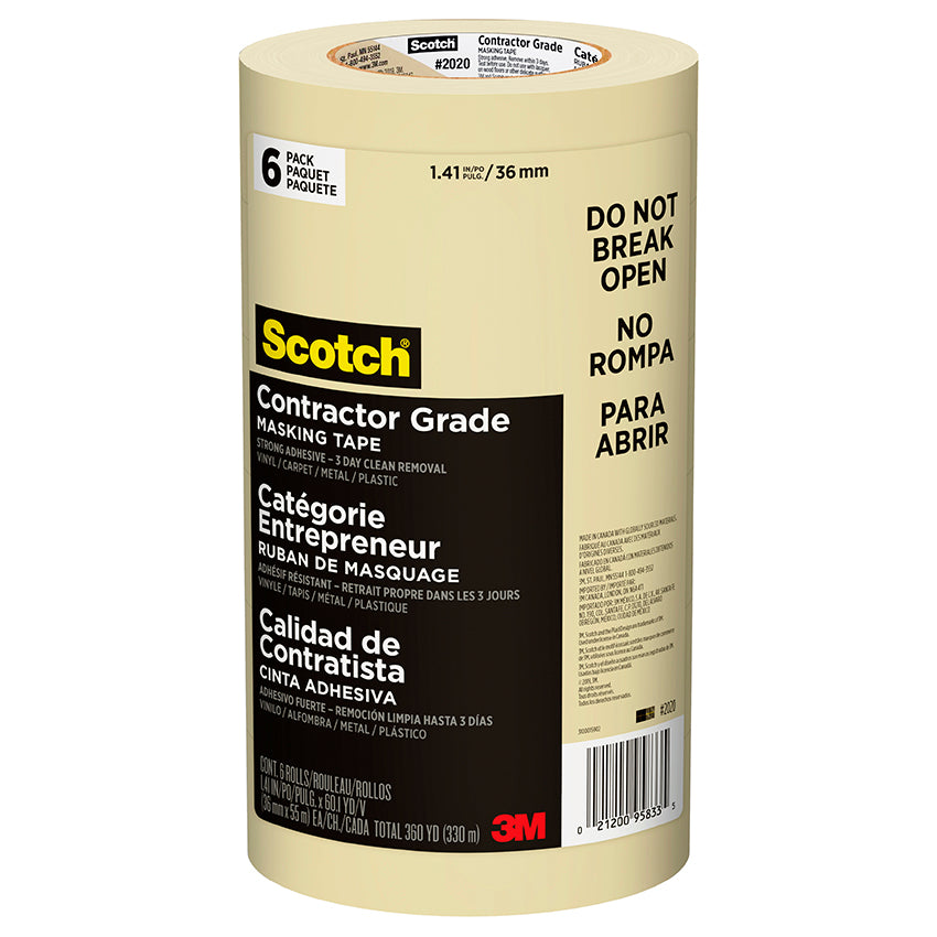 Scotch 2020 1-1/2" Tan Masking Tape 6pk