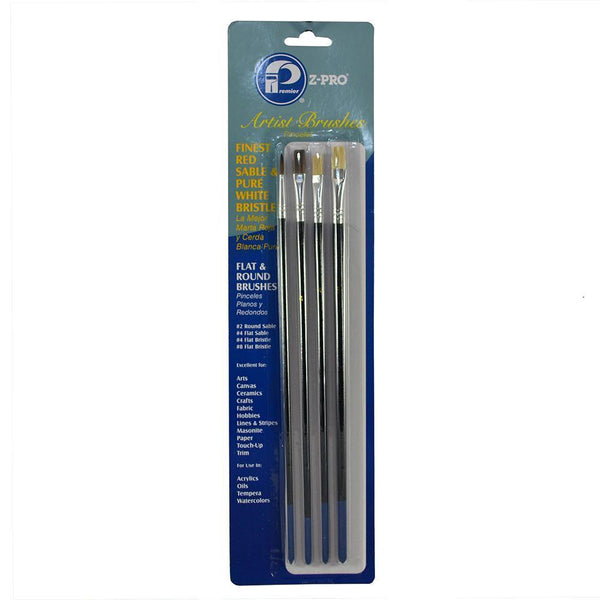 Artist Brush Red Sable & White Bristle Carded Brush Set 4-Piece, AR10104