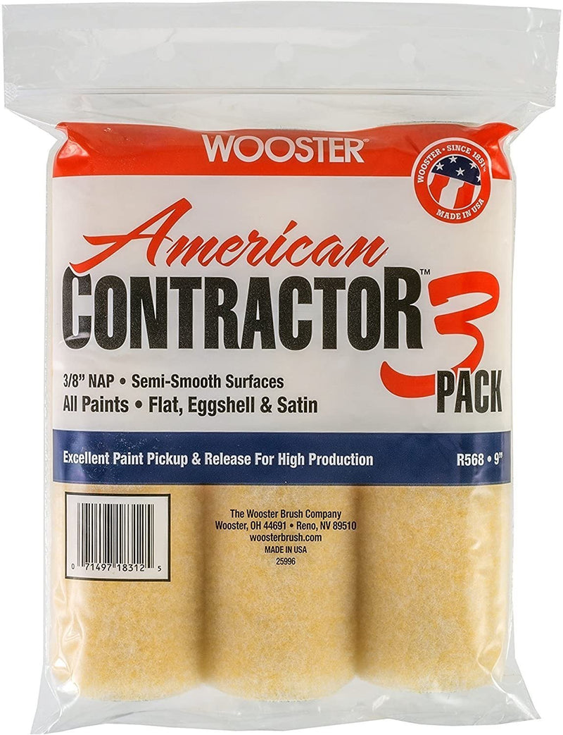 Wooster 9" X 3/8" American Contractor Roller Cover 3pk
